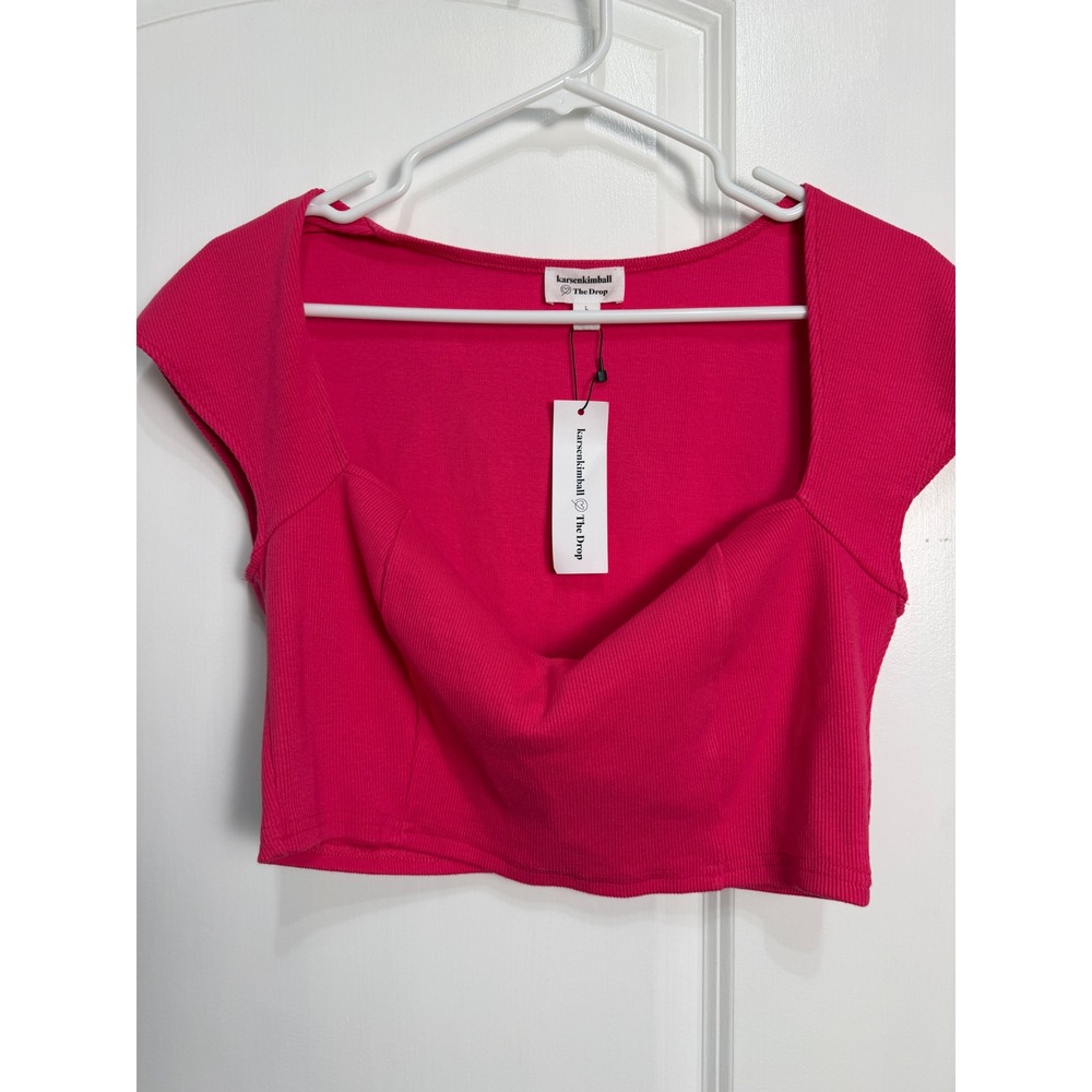 The Drop karsenkimball Hot Pink‎ Ribbed Sweetheart Cowl Neck Crop Top Large NWT
